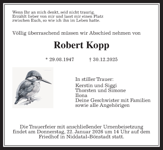Traueranzeige von Robert Kopp von Wetterauer Zeitung