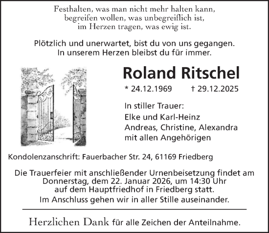 Traueranzeige von Roland Ritschel von Wetterauer Zeitung