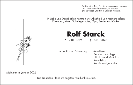 Traueranzeige von Rolf Starck von Giessener Anzeiger, Giessener Allgemeine, Alsfelder Allgemeine