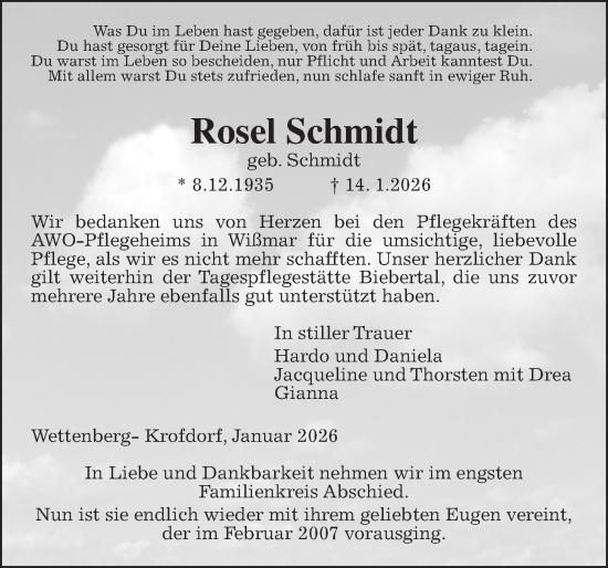 Traueranzeige von Rosel Schmidt von Giessener Anzeiger