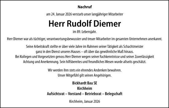 Traueranzeige von Rudolf Diemer 