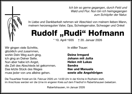 Traueranzeige von Rudolf Hofmann von Kreis-Anzeiger