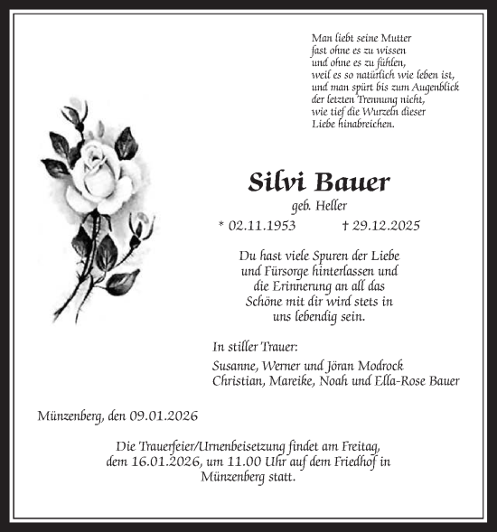 Traueranzeige von Silvi Bauer von Butzbacher Zeitung