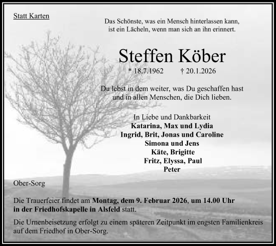 Traueranzeige von Steffen Köber 