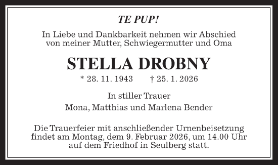 Traueranzeige von Stella Drobny von Usinger Anzeigenblatt
