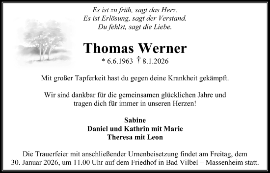 Traueranzeige von Thomas Werner von Bad Vilbel/Karben