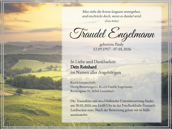 Traueranzeige von Traudel Engelmann von Wetterauer Zeitung