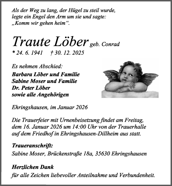 Traueranzeige von Traute Löber von Heimatzeitung Grünberg + Laubach, Giessener Allgemeine, Alsfelder Allgemeine