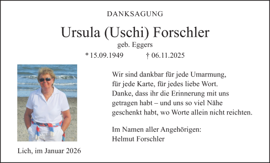 Traueranzeige von Ursula Forschler von Licher Wochenblatt