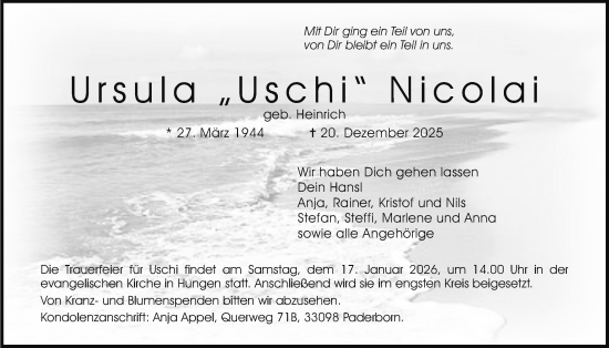 Traueranzeige von Ursula Nicolai von Licher Wochenblatt