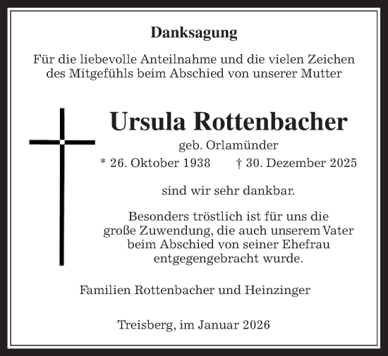 Traueranzeige von Ursula Rottenbacher von Usinger Anzeiger, Usinger Anzeigenblatt