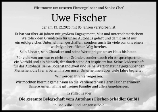 Traueranzeige von Uwe Fischer von Bad Vilbel/Karben