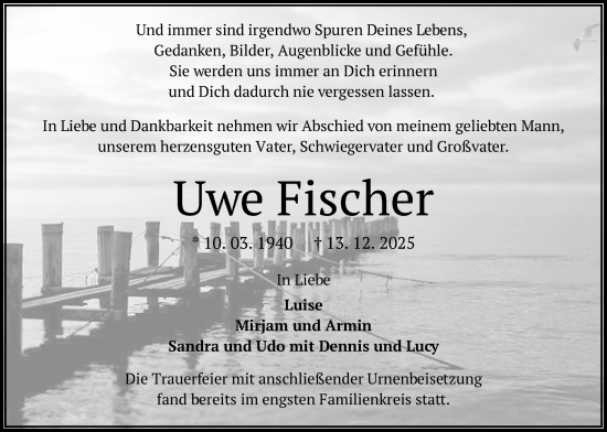 Traueranzeige von Uwe Fischer von Bad Vilbel/Karben