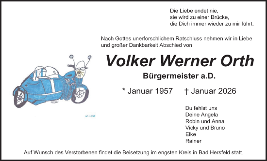 Traueranzeige von Volker Werner Orth von Oberhessische Zeitung, Alsfelder Allgemeine