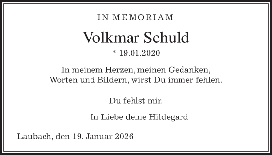 Traueranzeige von Volkmar Schuld von Giessener Allgemeine, Alsfelder Allgemeine