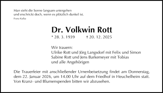 Traueranzeige von Volkwin Rott von Giessener Anzeiger, Giessener Allgemeine, Alsfelder Allgemeine