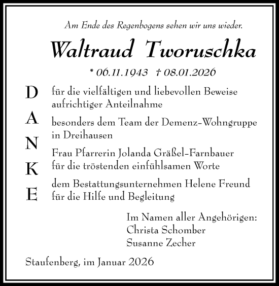 Traueranzeige von Waltraud Tworuschka von Giessener Allgemeine, Alsfelder Allgemeine