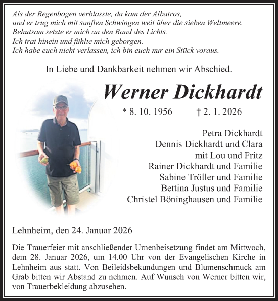 Traueranzeige von Werner Dickhardt von Giessener Allgemeine, Alsfelder Allgemeine