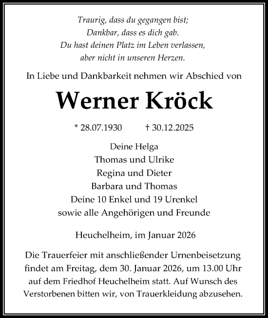 Traueranzeige von Werner Kröck von Giessener Anzeiger, Giessener Allgemeine, Alsfelder Allgemeine