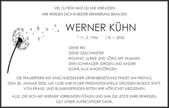 Traueranzeige von Werner Kühn von Giessener Anzeiger, Giessener Allgemeine, Alsfelder Allgemeine