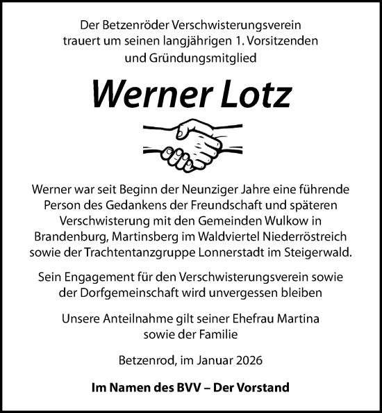 Traueranzeige von Werner Lotz von Kreis-Anzeiger