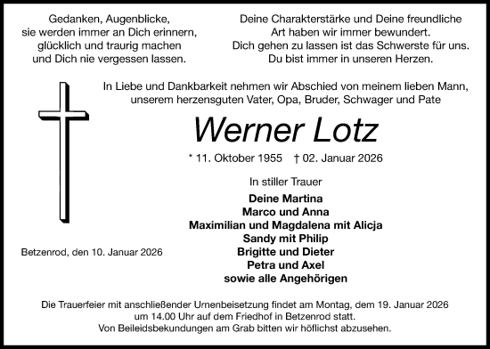 Traueranzeige von Werner Lotz von Kreis-Anzeiger