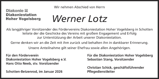 Traueranzeige von Werner Lotz von Kreis-Anzeiger