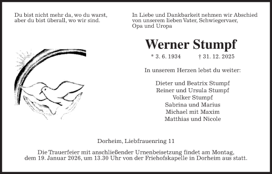 Traueranzeige von Werner Stumpf von Wetterauer Zeitung
