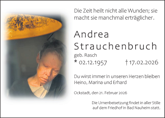 Traueranzeige von Andrea Strauchenbruch von Wetterauer Zeitung
