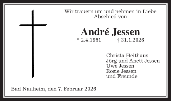 Traueranzeige von André Jessen von Wetterauer Zeitung