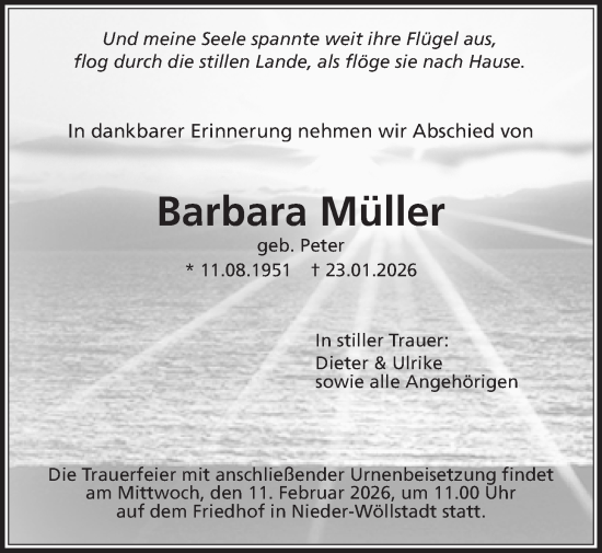 Traueranzeige von Barbara Müller von Wetterauer Zeitung