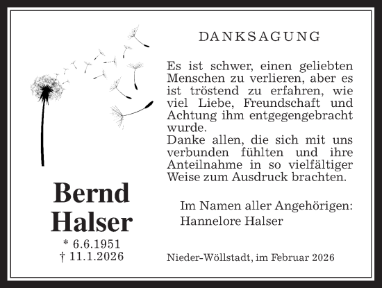Traueranzeige von Bernd Halser von Wetterauer Zeitung