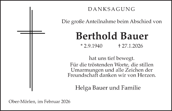 Traueranzeige von Berthold Bauer von Wetterauer Zeitung