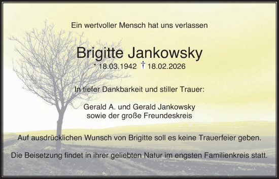 Traueranzeige von Brigitte Jankowsky von Bad Vilbel/Karben