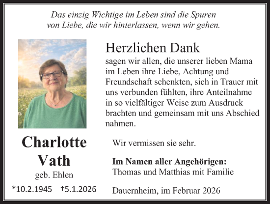 Traueranzeige von Charlotte Vath von Kreis-Anzeiger