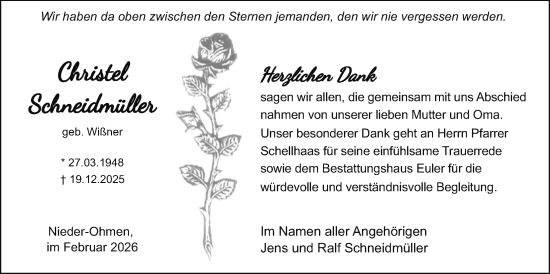 Traueranzeige von Christel Schneidmüller von Mücker Stimme