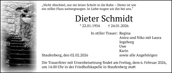 Traueranzeige von Dieter Schmidt von Giessener Allgemeine, Alsfelder Allgemeine, Giessener Anzeiger