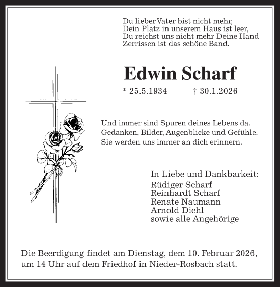 Traueranzeige von Edwin Scharf von Wetterauer Zeitung