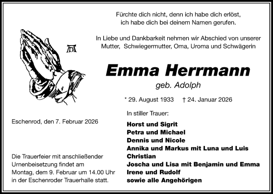 Traueranzeige von Emma Herrmann von Kreis-Anzeiger