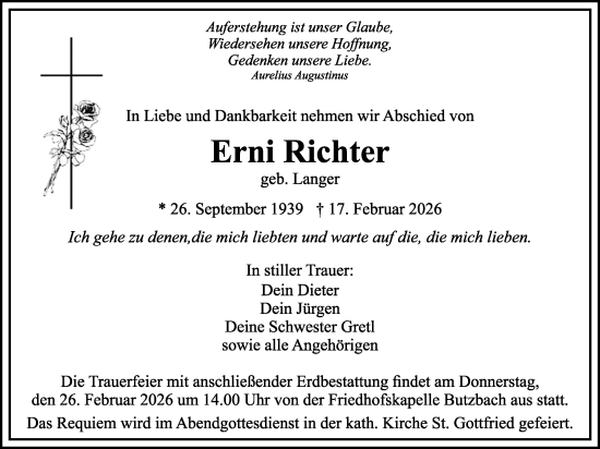 Traueranzeige von Erni Richter von Butzbacher Zeitung