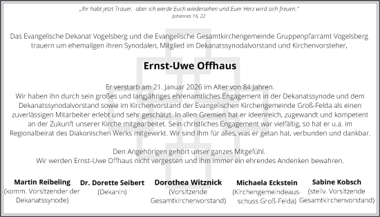 Traueranzeige von Ernst-Uwe Offhaus von Alsfelder Allgemeine, Oberhessische Zeitung