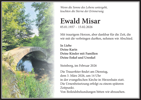 Traueranzeige von Ewald Misar von Kreis-Anzeiger