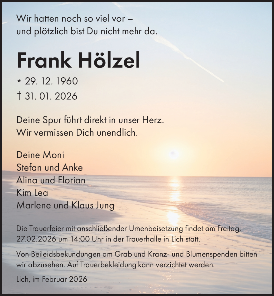 Traueranzeige von Frank Hölzel von Giessener Allgemeine, Alsfelder Allgemeine