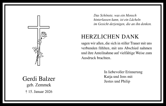 Traueranzeige von Gerdi Balzer von Bad Vilbel/Karben