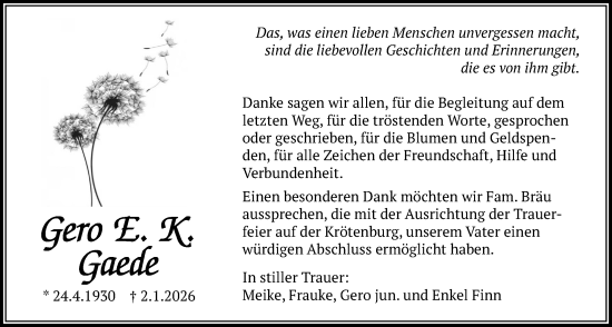 Traueranzeige von Gero E.K. Gaede von Kreis-Anzeiger