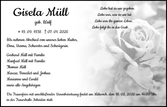Traueranzeige von Gisela Müll von Licher Wochenblatt