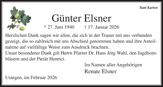 Traueranzeige von Günter Elsner von Usinger Anzeigenblatt