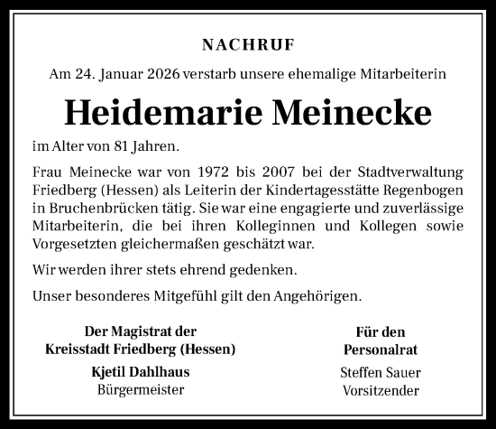 Traueranzeige von Heidemarie Meinecke von Wetterauer Zeitung