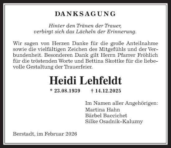 Traueranzeige von Heidi Lehfeldt von Wetterauer Zeitung