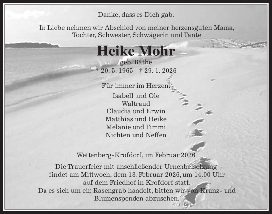 Traueranzeige von Heike Mohr von Giessener Allgemeine, Alsfelder Allgemeine, Giessener Anzeiger